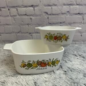 Corning Ware Set of Two L'Echalote Spice of Life Baking Vintage NO LIDS